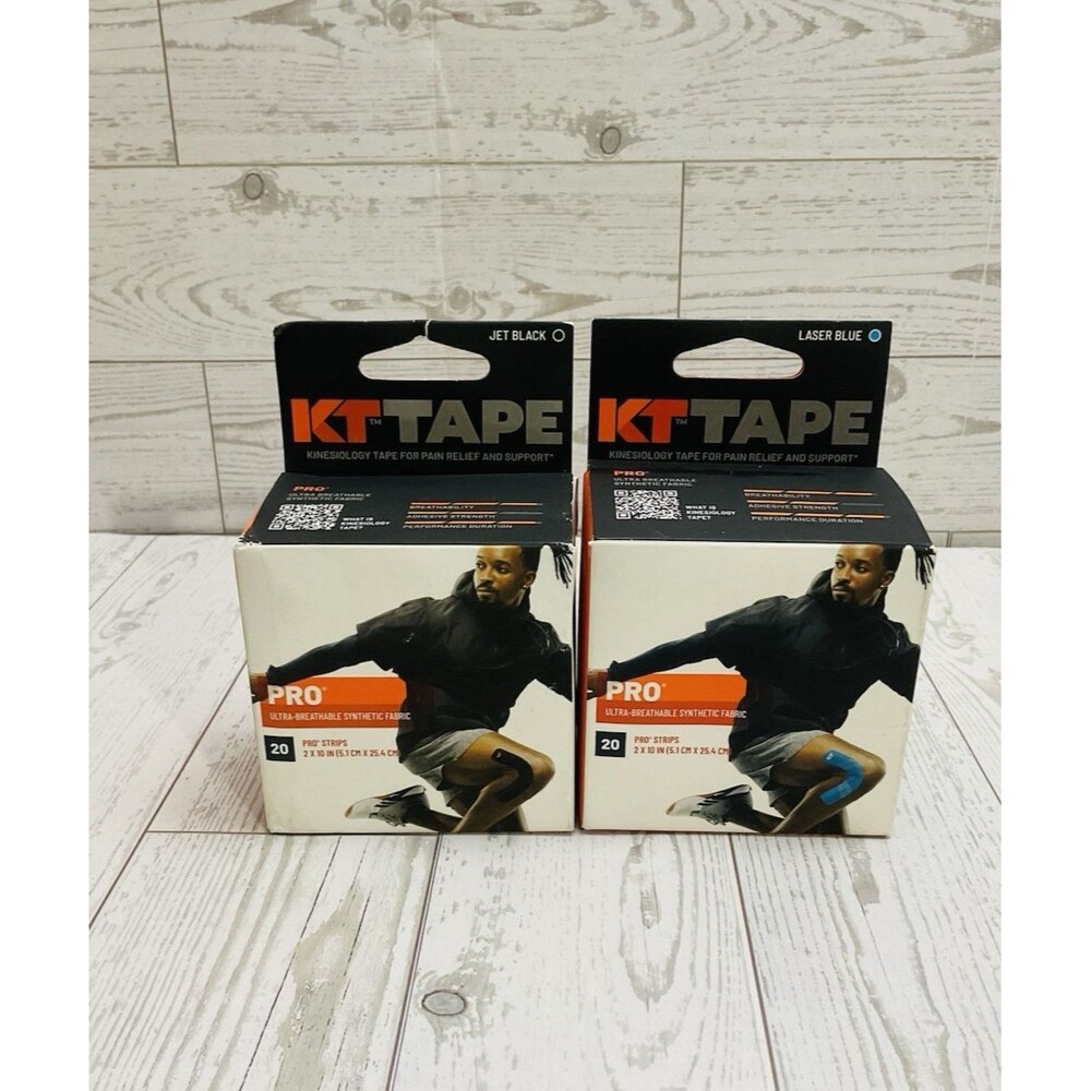 2 KT Tape Pro Kinesiology Tape 20 Pre-Cut Strips Jet Black Laser Blue New